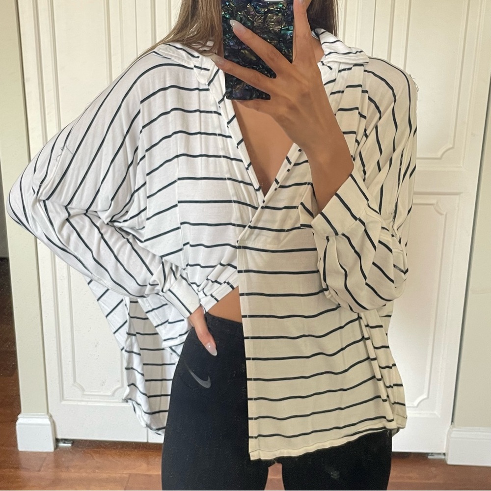 Free People Split Front Striped Shirt